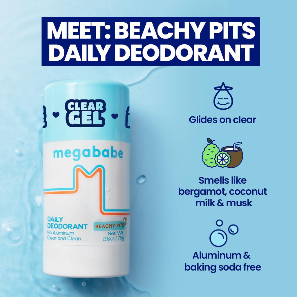 Megababe Beachy Pits Daily Deodorant – Fresh Scent, 2.6 oz Stick