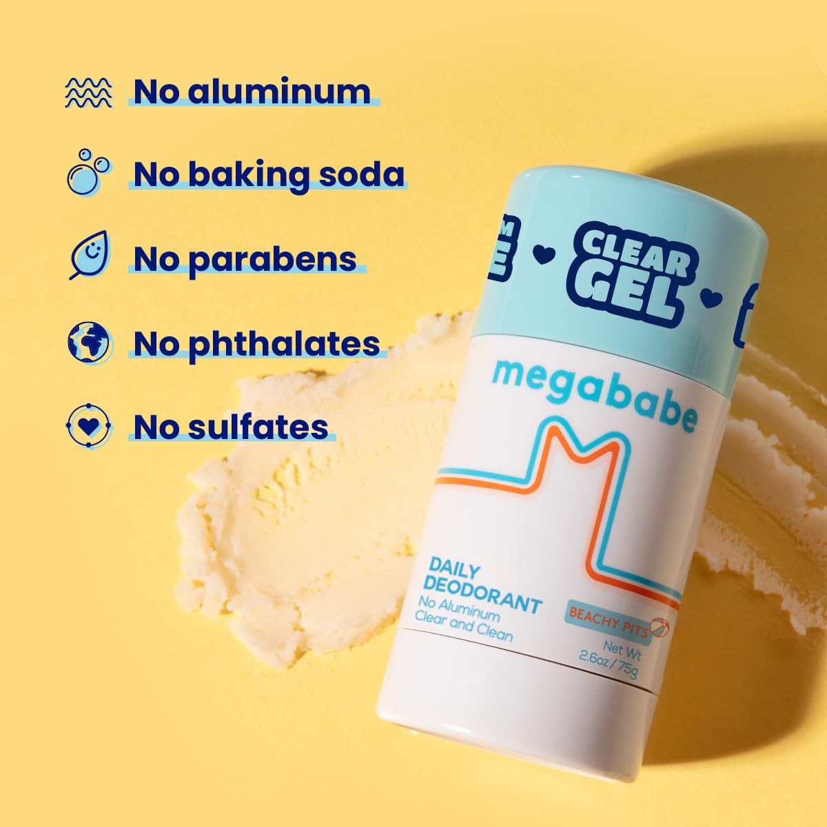 Megababe Beachy Pits Daily Deodorant – Fresh Scent, 2.6 oz Stick