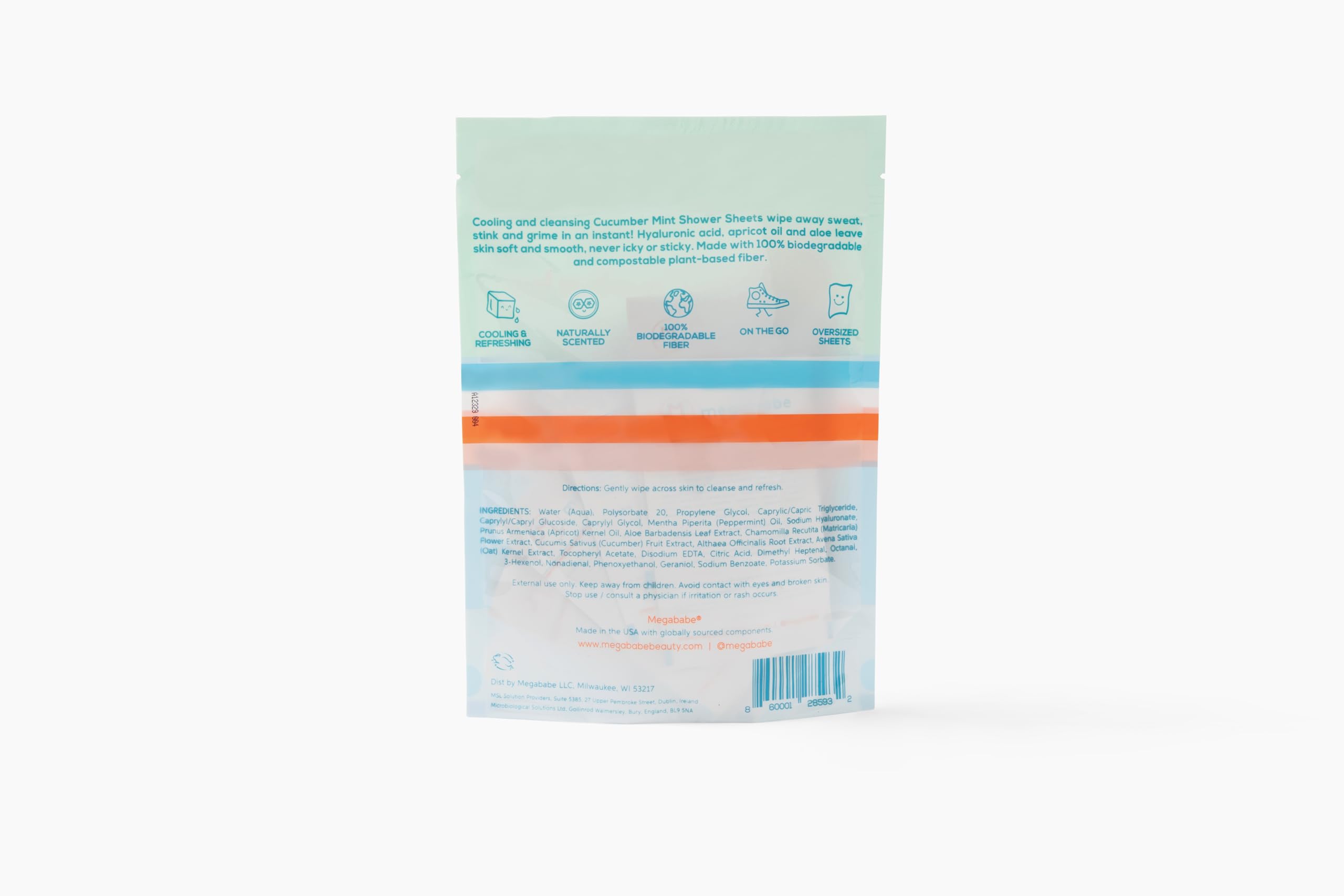 Megababe Cucumber Mint Shower Sheets – Individually Wrapped Body Cleansing Cloths (10 Wipes, Pack of 2)