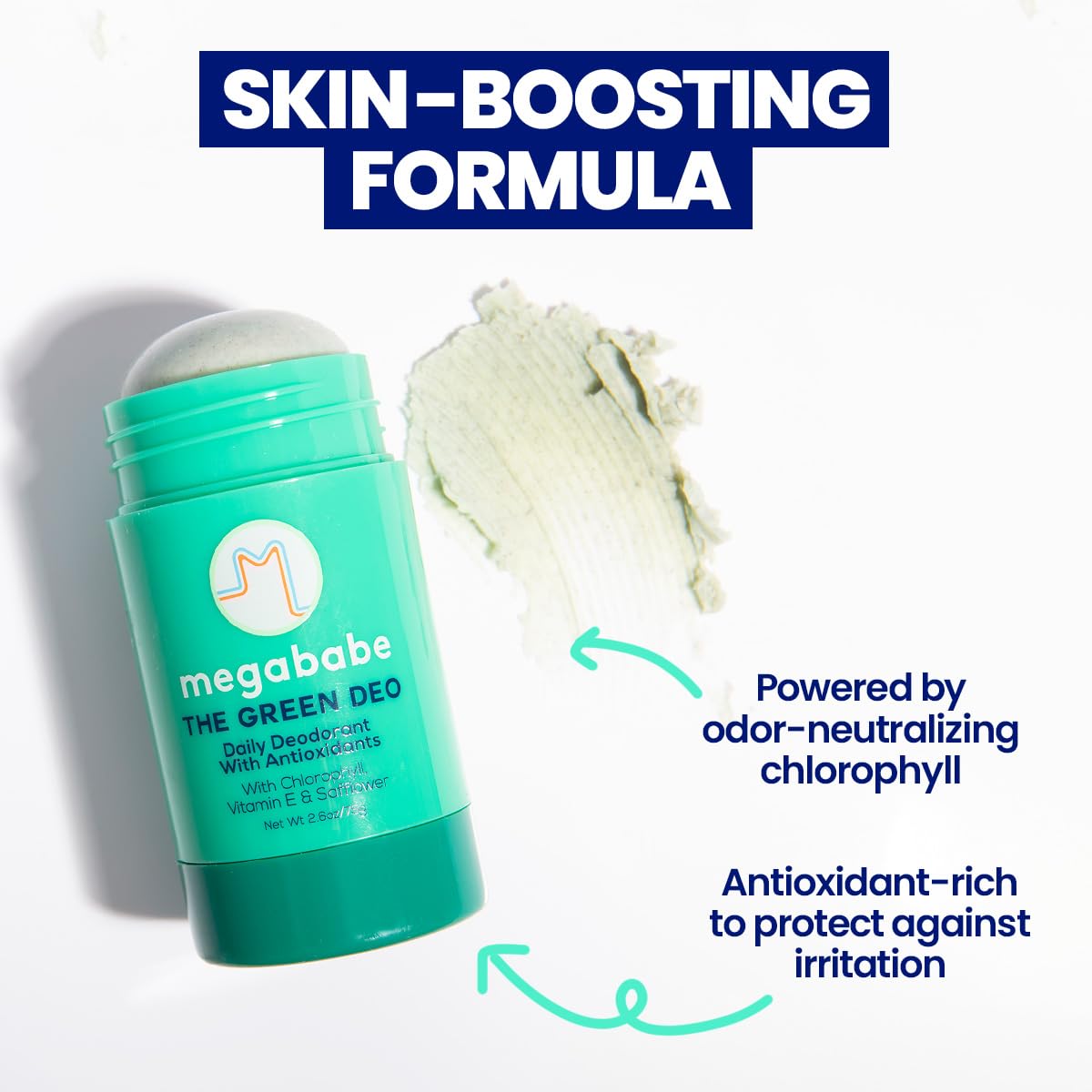 Megababe Daily Deodorant Green Deo – Aluminum-Free, All-Natural with Anti-Oxidants | Geranium & Lemon | 2.6 oz (Pack of 2)