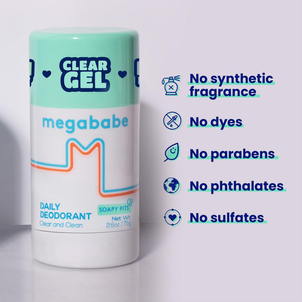 Megababe Daily Deodorant Soapy Pits – Aluminum-Free, Clear & Fresh