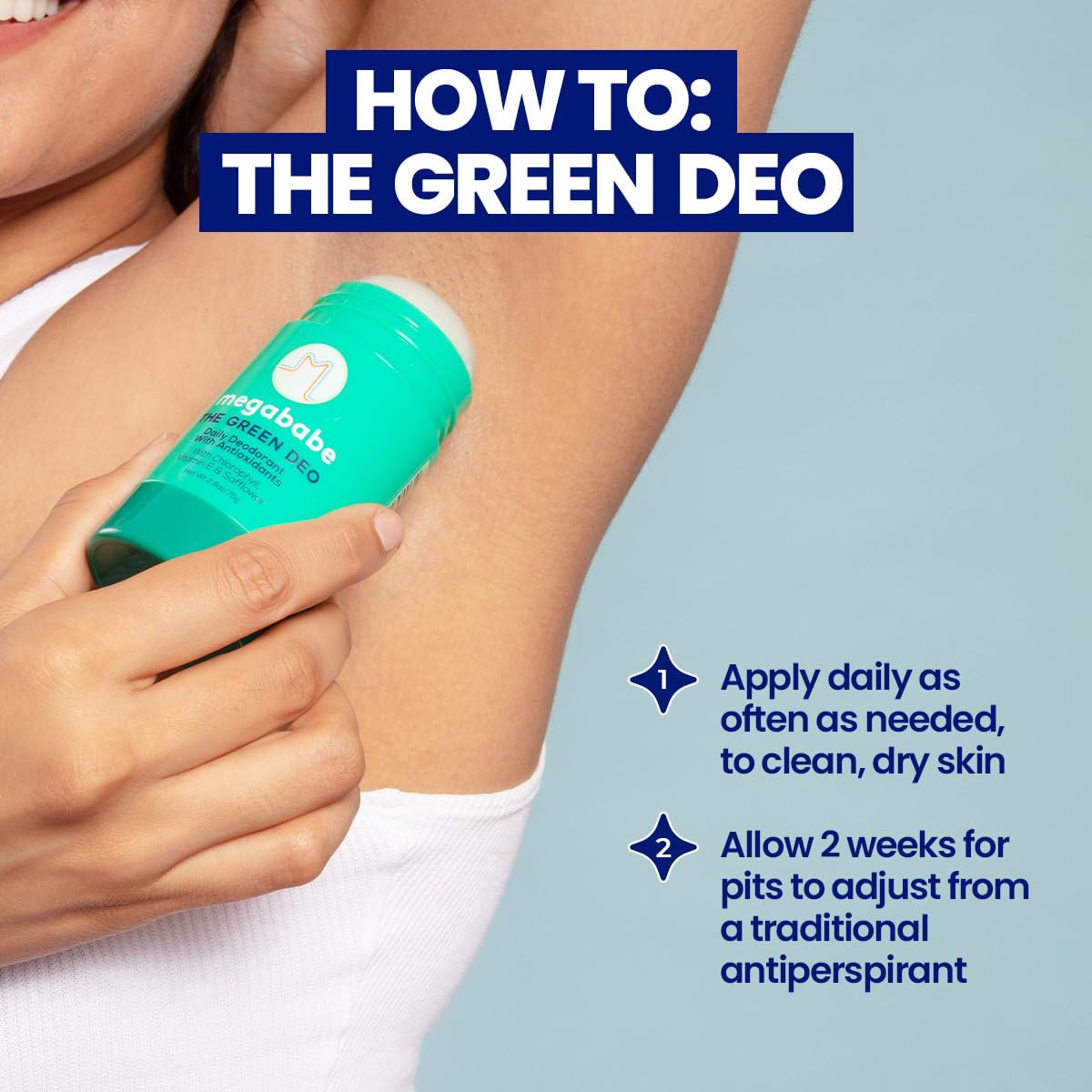 Megababe Daily Deodorant Green Deo – Aluminum-Free, All-Natural with Anti-Oxidants | Geranium & Lemon | 2.6 oz (Pack of 2)