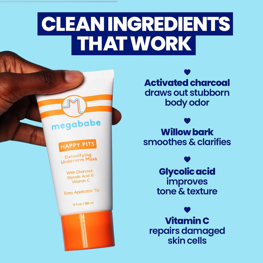 Megababe Underarm Mask - Happy Pits | Detoxifying Charcoal & Vitamin C | 3 fl oz