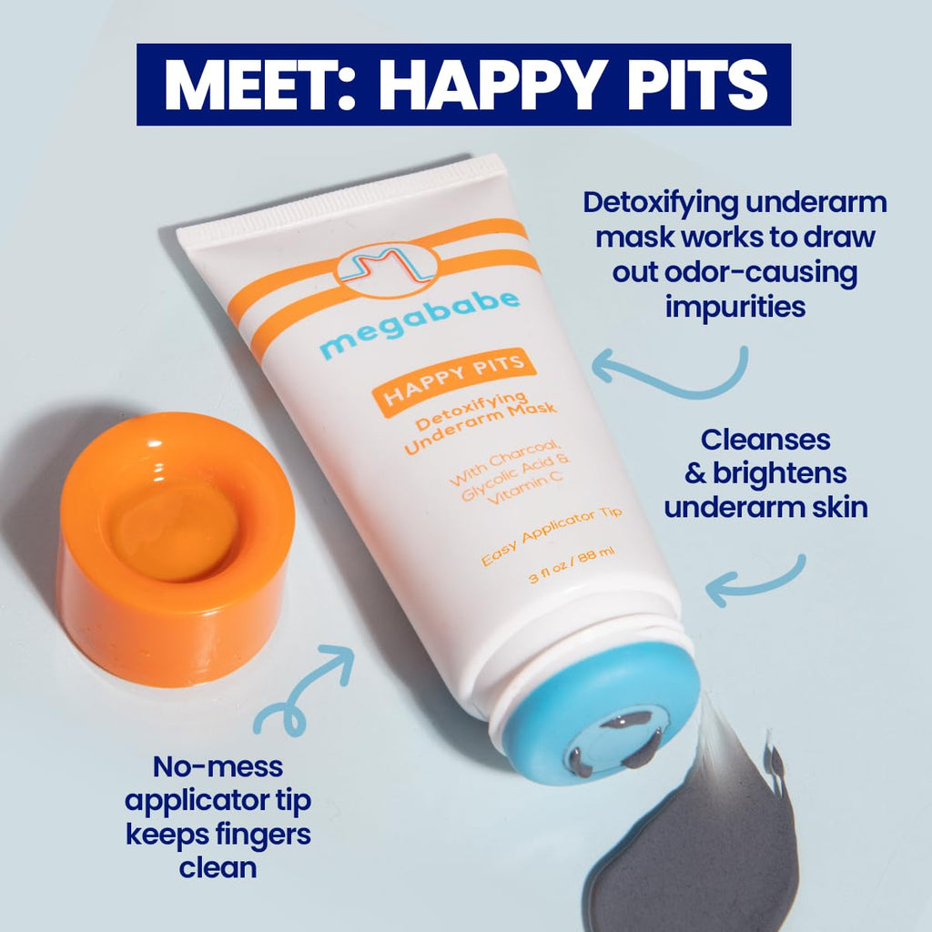 Megababe Underarm Mask - Happy Pits | Detoxifying Charcoal & Vitamin C | 3 fl oz