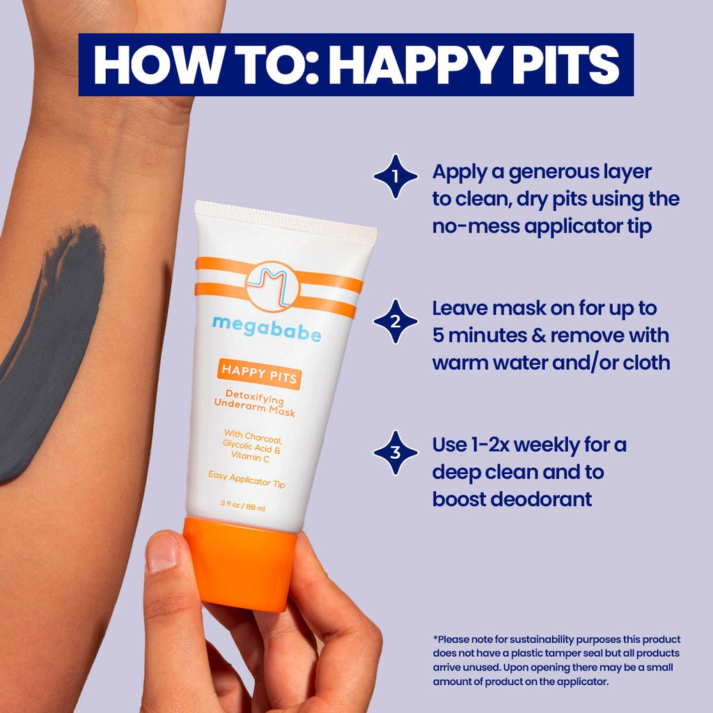 Megababe Underarm Mask - Happy Pits | Detoxifying Charcoal & Vitamin C | 3 fl oz