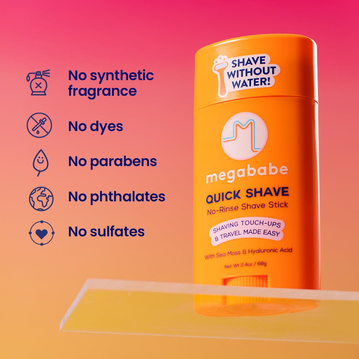 Megababe Quick Shave No-Rinse Shave Stick – Travel-Friendly Hydration & Touch-Ups (2.4 oz)