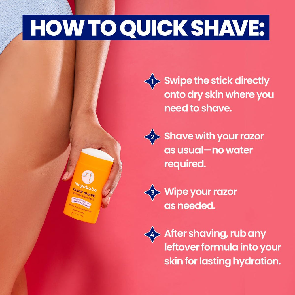 Megababe Quick Shave No-Rinse Shave Stick – Travel-Friendly Hydration & Touch-Ups (2.4 oz)
