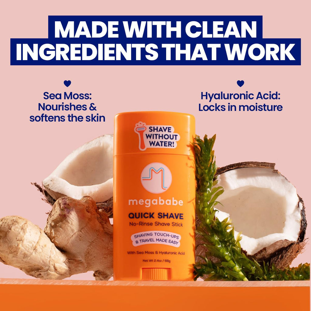 Megababe Quick Shave No-Rinse Shave Stick – Travel-Friendly Hydration & Touch-Ups (2.4 oz)