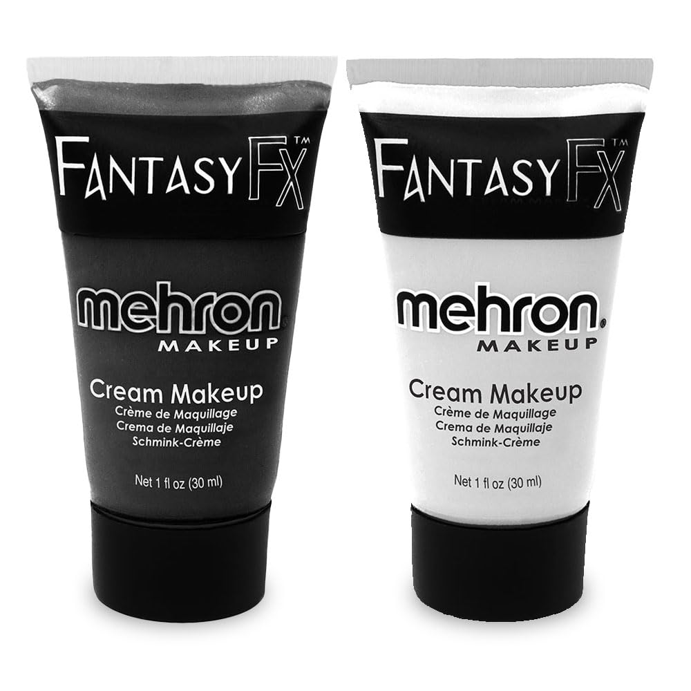 Mehron Fantasy FX Water-Based Face & Body Paint Bundle – Black & White 1 oz Tubes