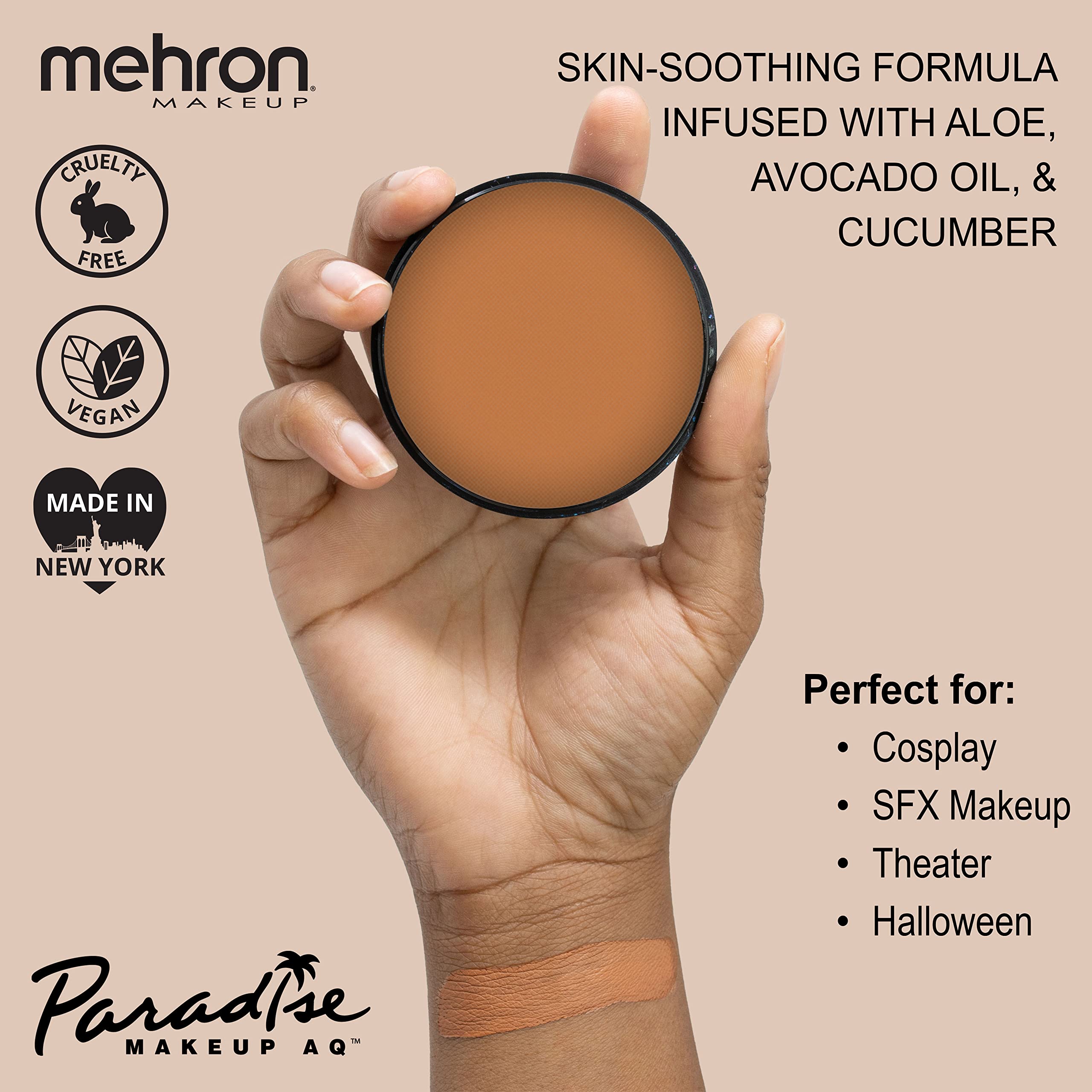 Mehron Paradise Makeup AQ Pro Size Light Brown – Water Activated Face & Body Paint, 1.4 oz