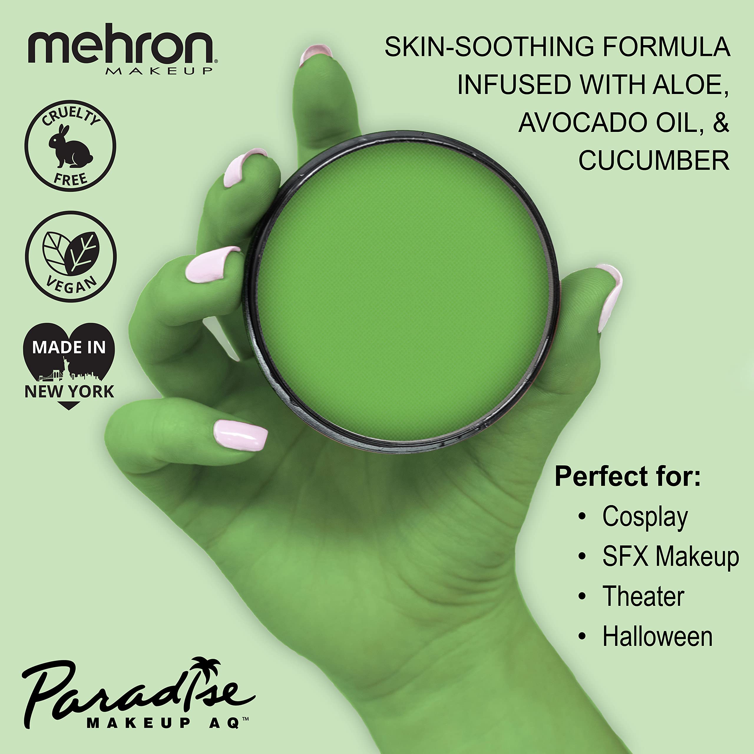 Mehron Paradise Makeup AQ Refill Light Green 1.4 oz — Water Activated Face & Body Paint for Stage & Cosplay