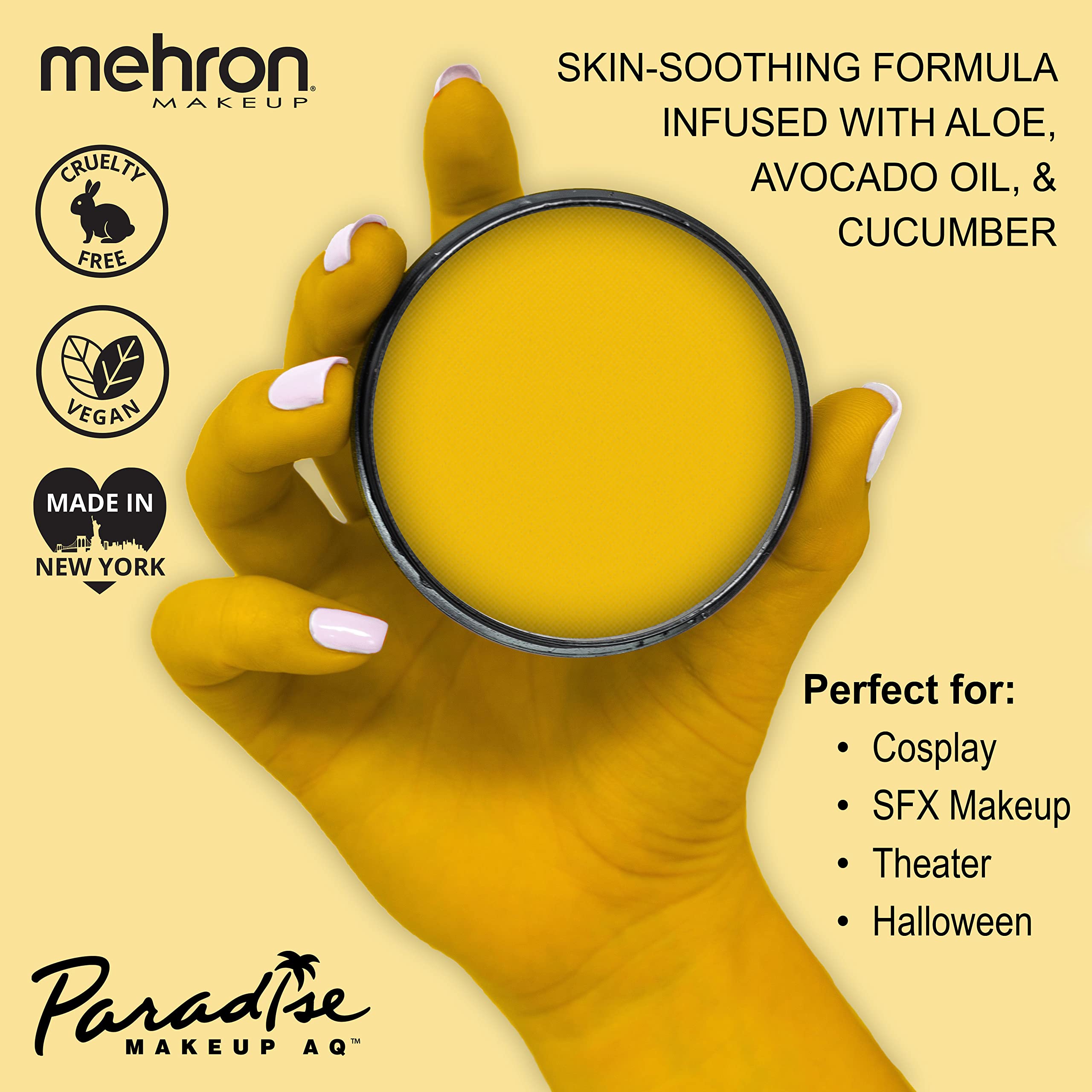 Mehron Paradise Makeup AQ Pro Size Yellow – Water-Activated Face & Body Paint, 1.4 oz