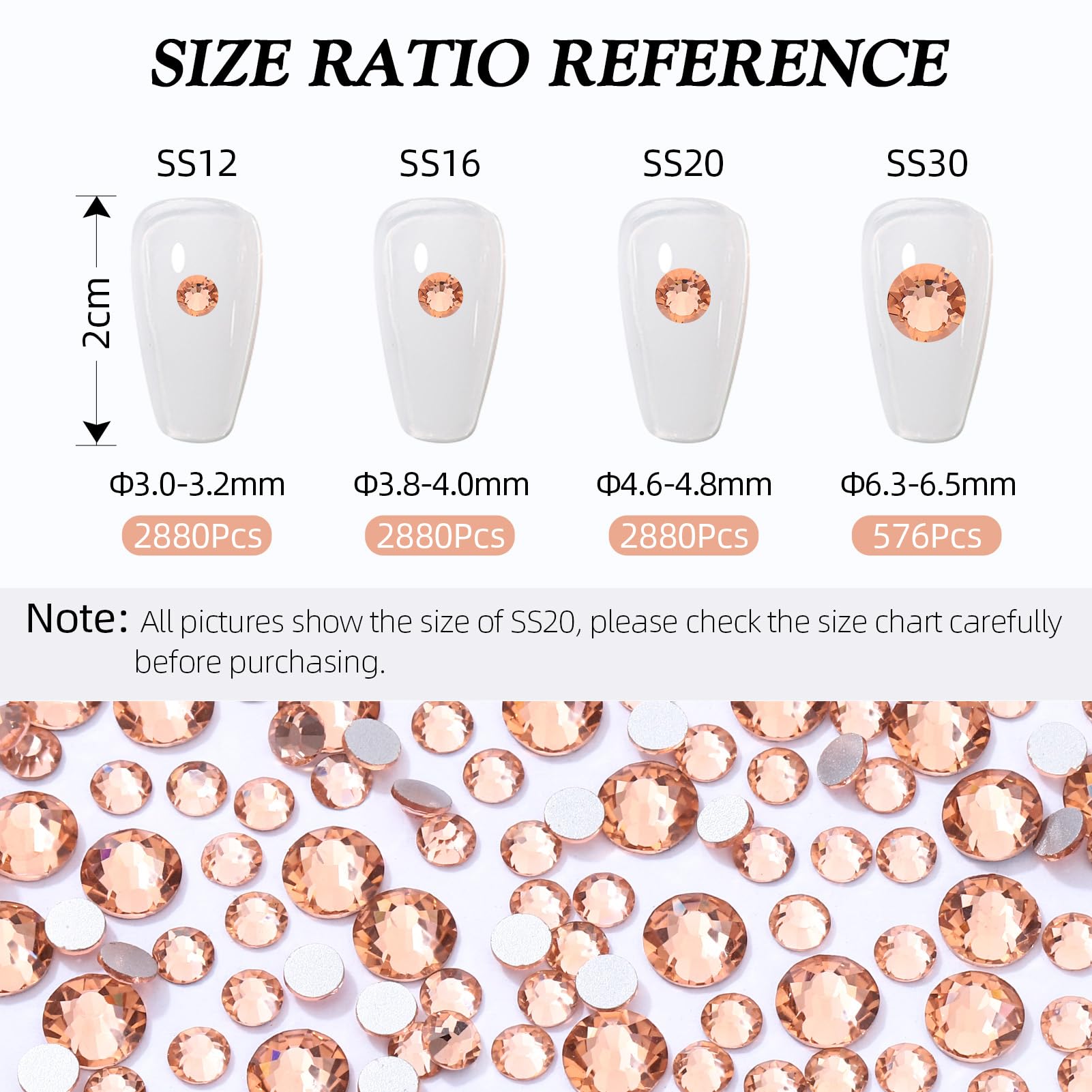 Meibite Champagne Flatback Rhinestones – SS16 3.8-4.0mm, 2880pcs for Nails & Crafts