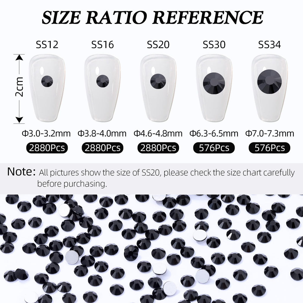 Meibite Black Flatback Glass Rhinestones SS34 – 576pcs, 7.1–7.3mm for Nail Art & Crafts