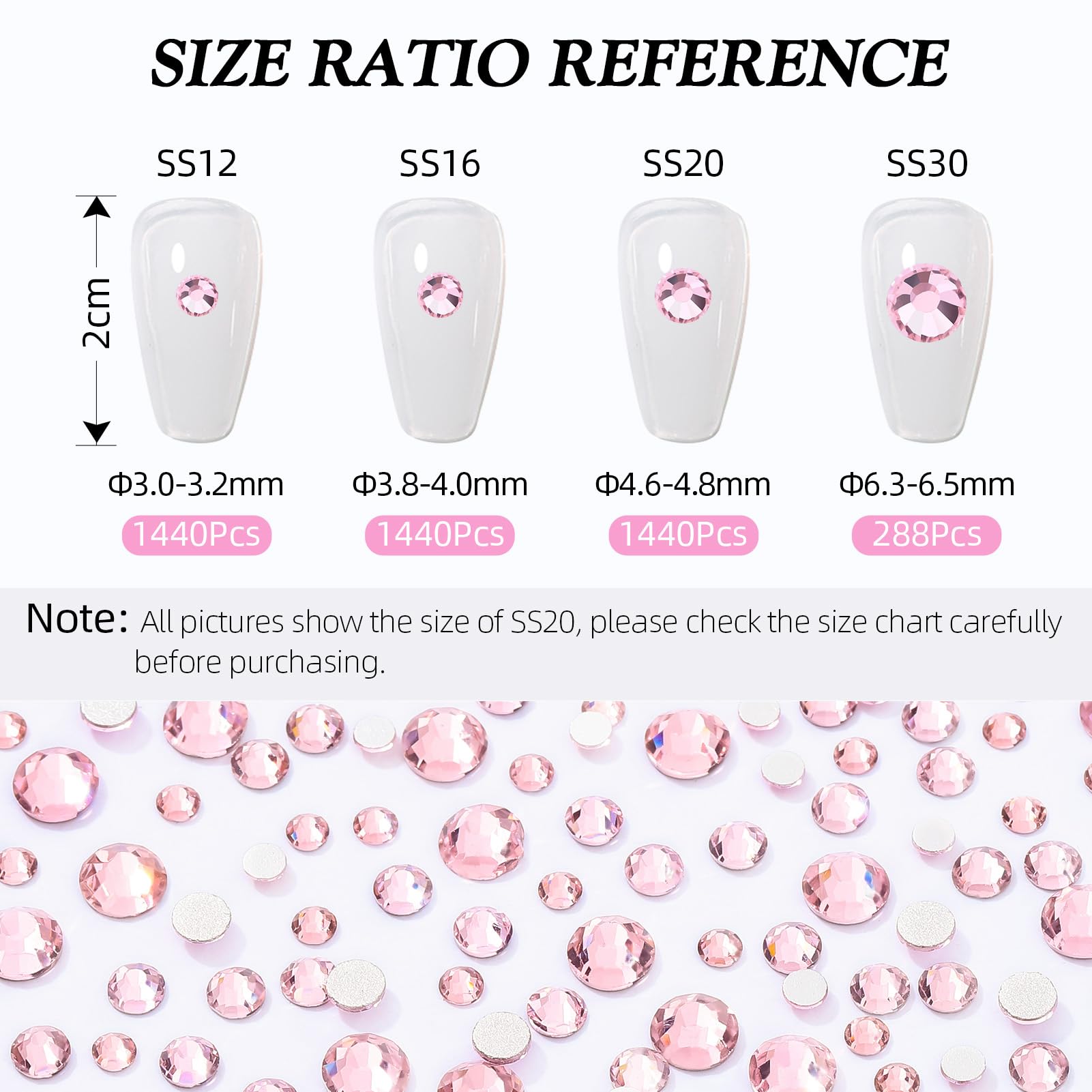MEIBITE Pink Flatback Rhinestones – 2880 SS16 Glass Crystals (3.8-4.0mm) for Nails & Crafts