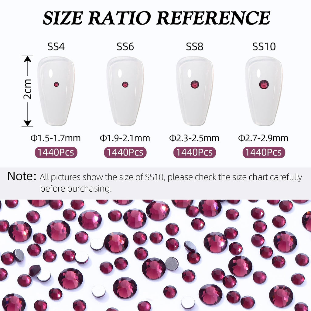 Meibite Purple Flatback Rhinestones – 1,440 Glass Gems for Nails & Crafts, SS6 1.9–2.0 mm