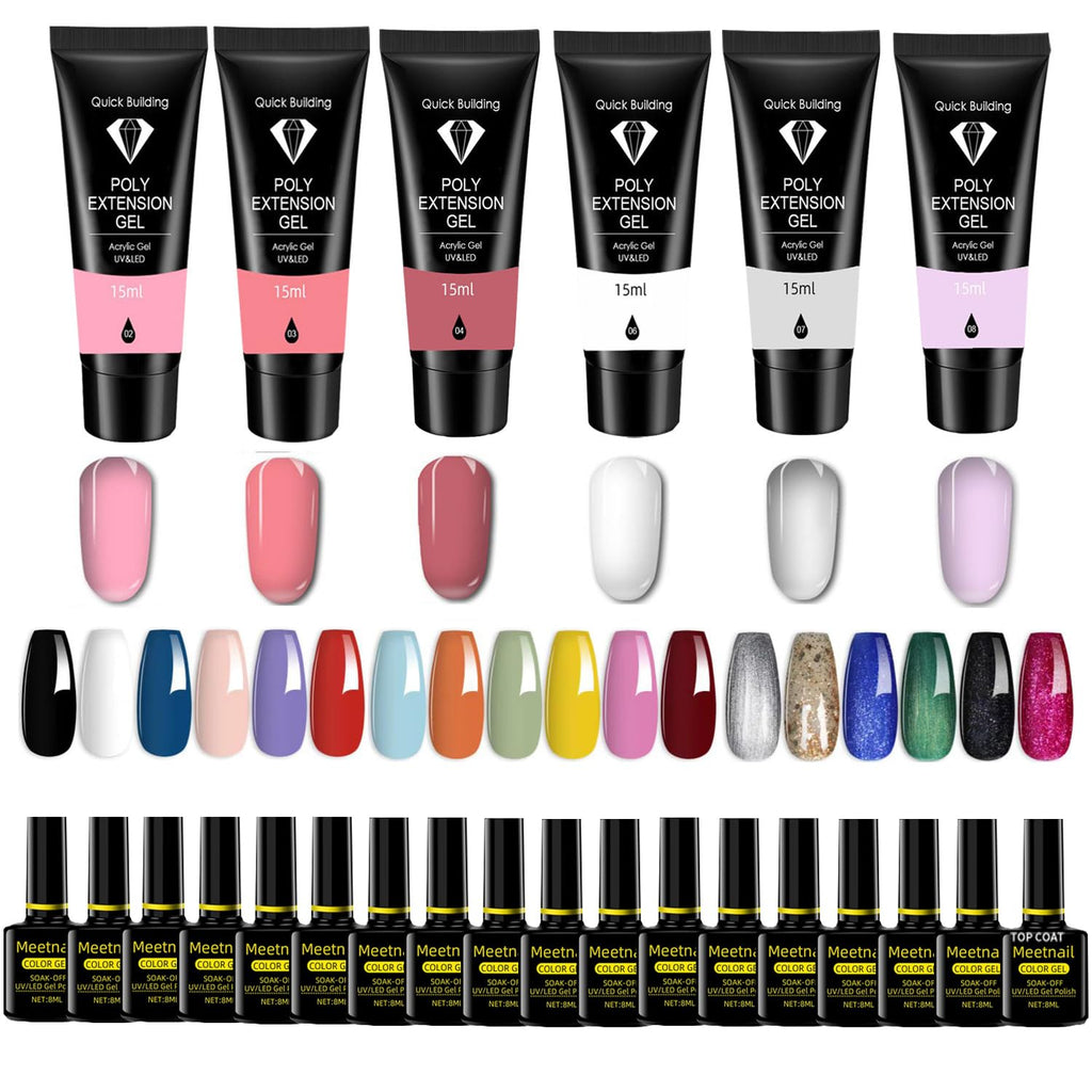 MeiBoes Gel Nail Polish Kit with 48W UV Lamp – 22 Polishes, Base & Top Coats, 6 Extension Gels, Nail Drill & Tools