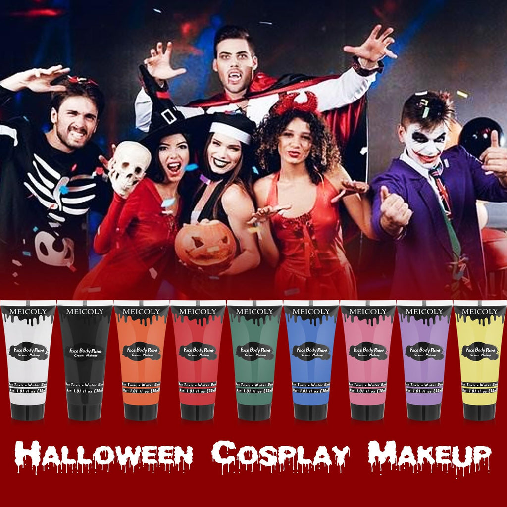 MEICOLY 9 Colors Face Body Paint Set – Water-Based, Washable 9x1.01 oz Box (Elphaba Green) for Halloween & Cosplay