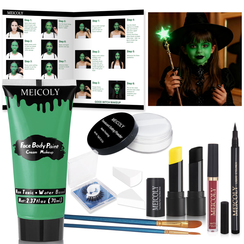 MEICOLY Green Witch Makeup Kit | SFX Halloween Set for Elphaba & Frankenstein