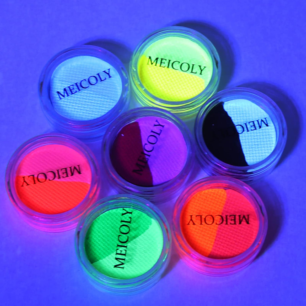 MEICOLY Water Activated Eye Liner – 14 Neon Colors, 7-Cake Duo, UV Glow