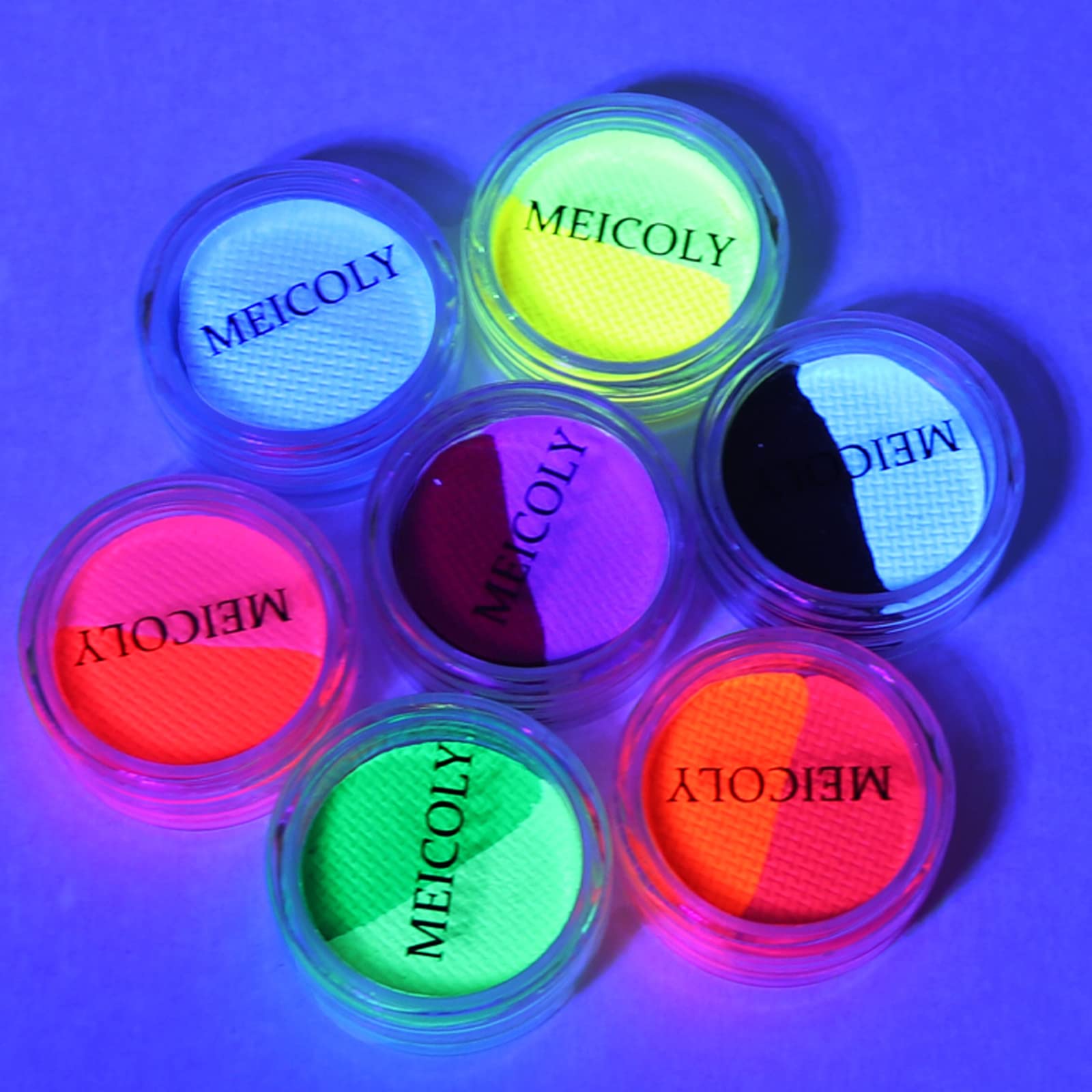 MEICOLY Water Activated Eye Liner – 14 Neon Colors, 7-Cake Duo, UV Glow