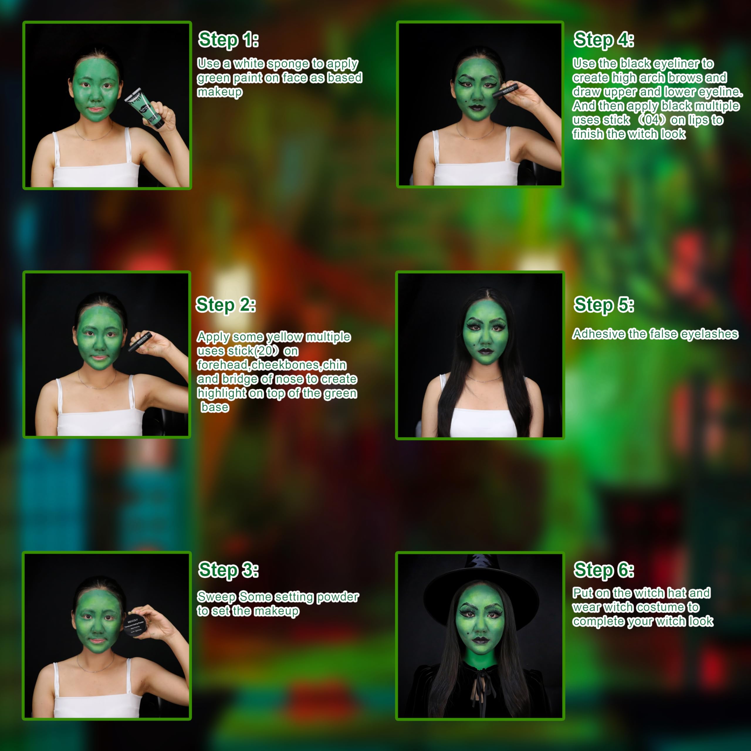 MEICOLY Green Witch Makeup Kit | SFX Halloween Set for Elphaba & Frankenstein