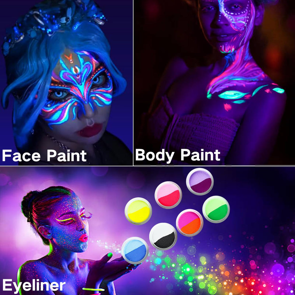 MEICOLY Water Activated Eye Liner – 14 Neon Colors, 7-Cake Duo, UV Glow