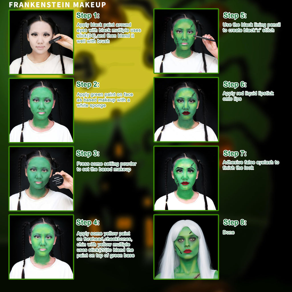 MEICOLY Green Witch Makeup Kit | SFX Halloween Set for Elphaba & Frankenstein