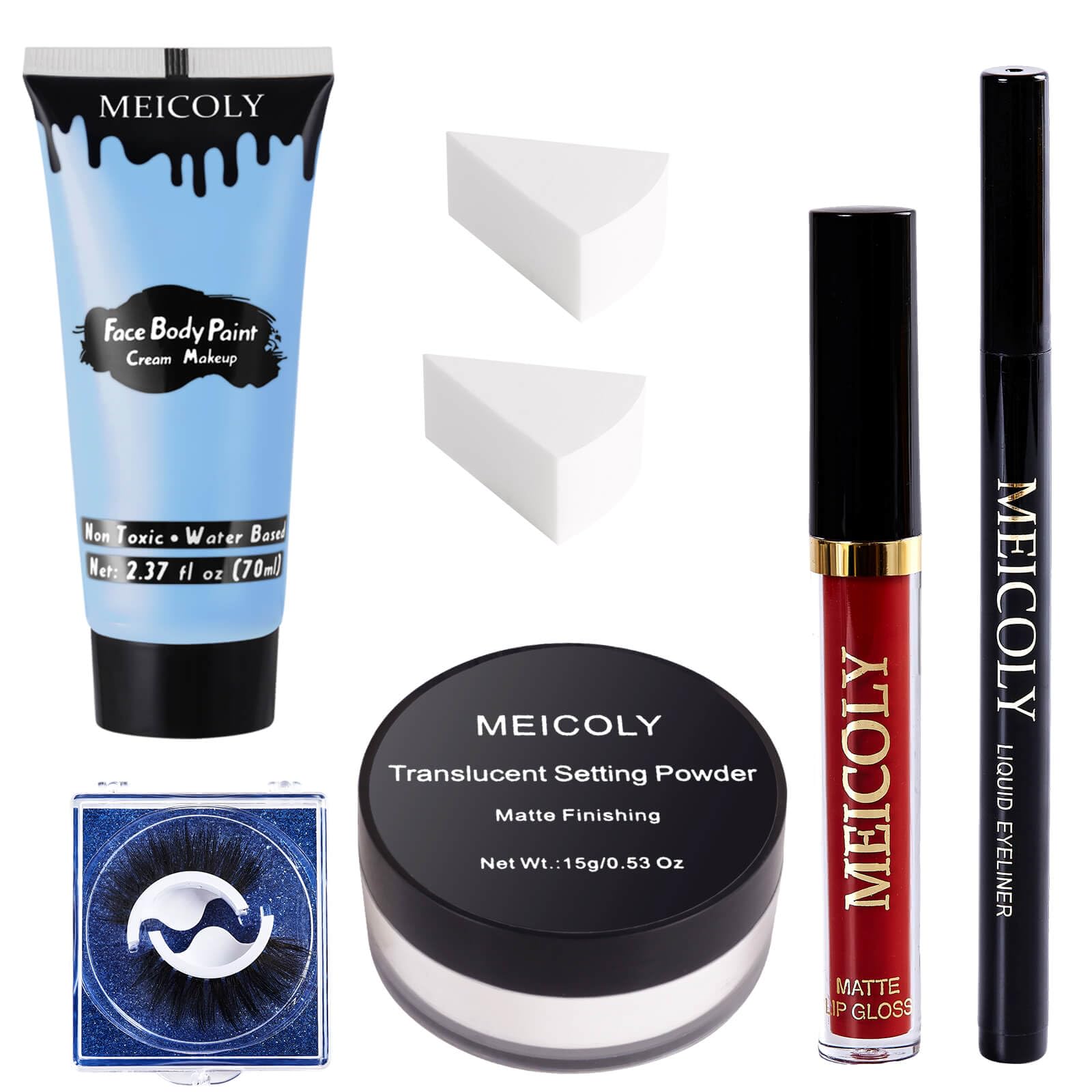 MEICOLY Sally Makeup Kit - Professional Sally Costume Makeup with Face Paint, Lipstick, Eyeliner & Setting Powder