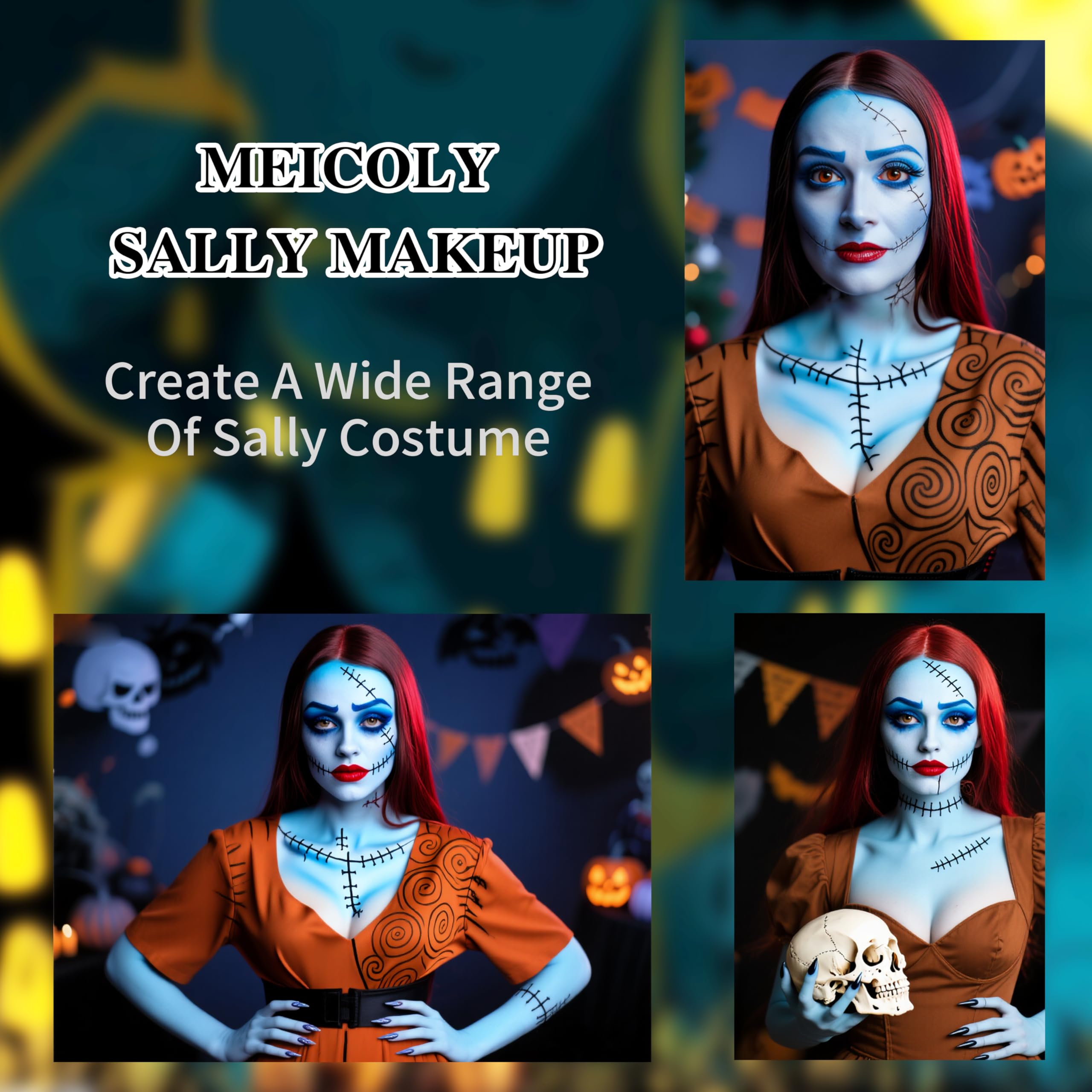 MEICOLY Sally Makeup Kit — Complete Sally Corpse Bride SFX Set for Halloween & Cosplay