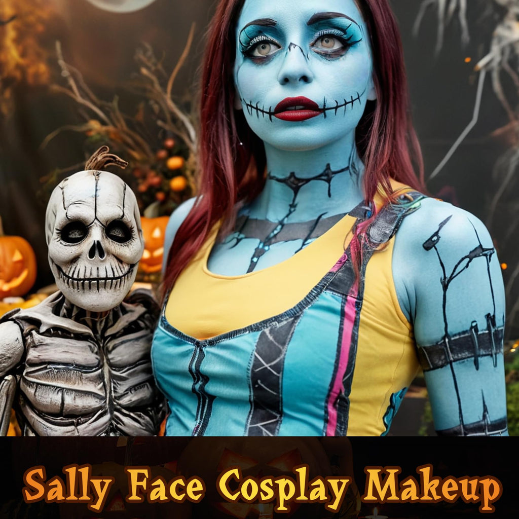 MEICOLY Sally Makeup Kit - Professional Sally Costume Makeup with Face Paint, Lipstick, Eyeliner & Setting Powder