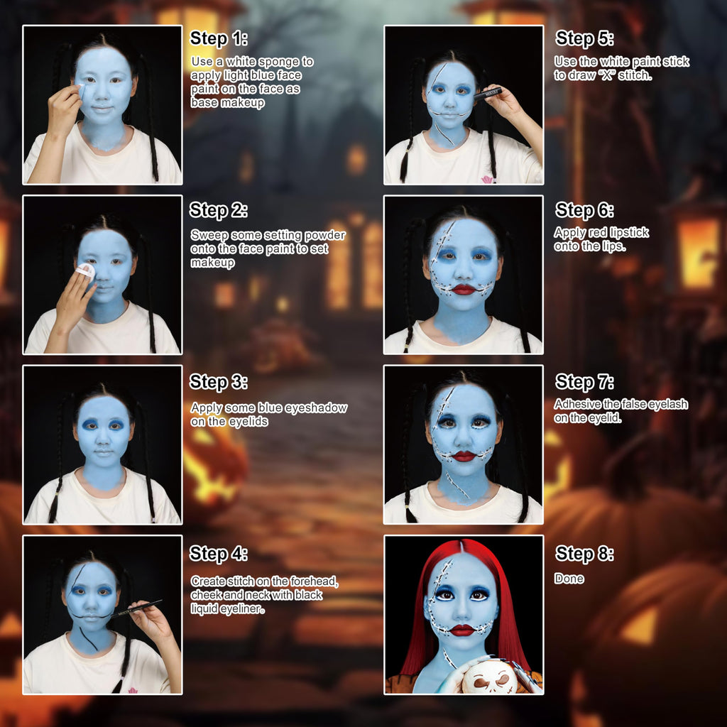 MEICOLY Sally Makeup Kit — Complete Sally Corpse Bride SFX Set for Halloween & Cosplay