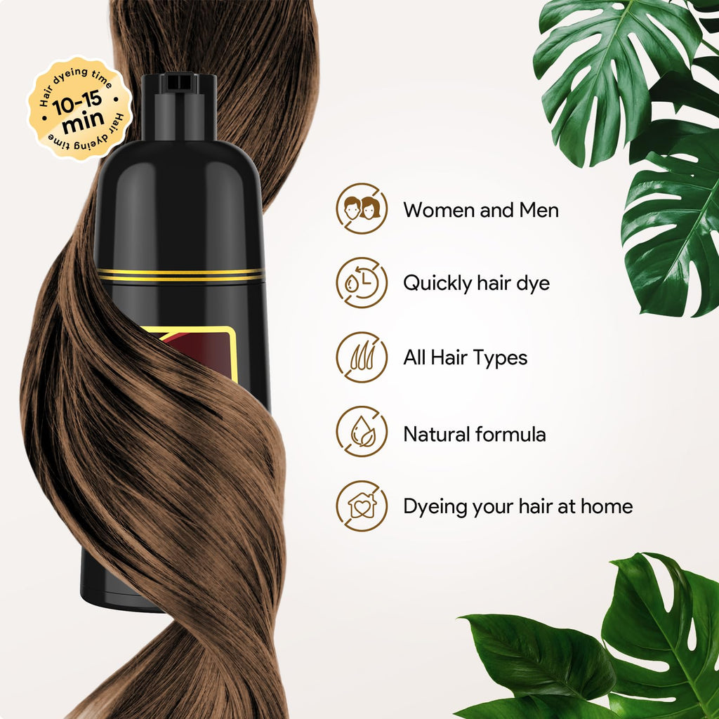 MEIDU Chestnut Brown Hair Dye Shampoo 3-in-1 for Gray Hair | Herbal Color, Shampoo & Conditioner
