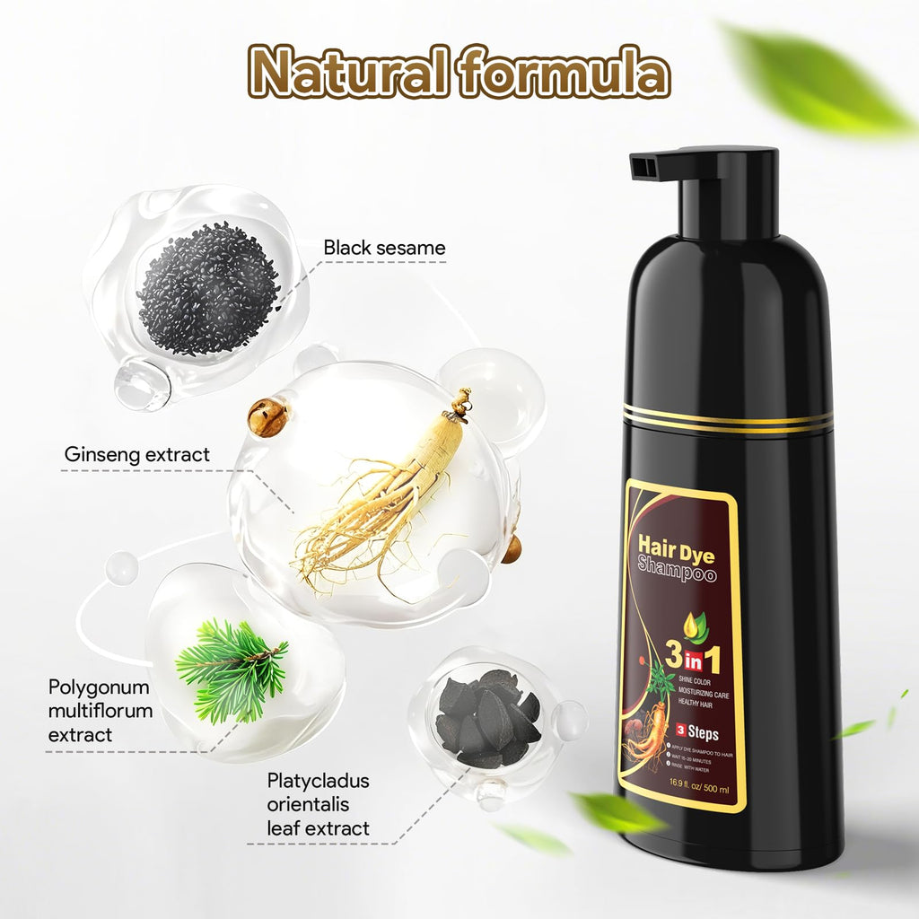 MEIDU Chestnut Brown Hair Dye Shampoo 3-in-1 for Gray Hair | Herbal Color, Shampoo & Conditioner