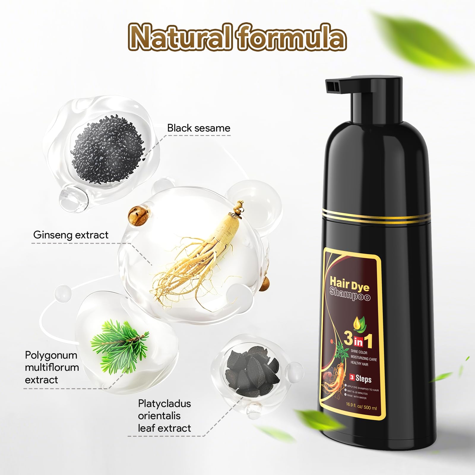 MEIDU Chestnut Brown Hair Dye Shampoo 3-in-1 for Gray Hair | Herbal Color, Shampoo & Conditioner