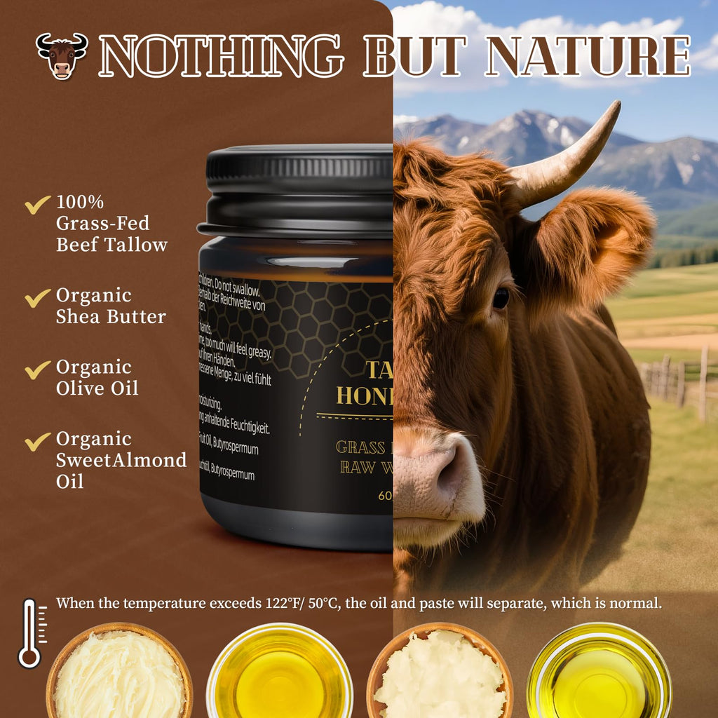 Meidu Beef Tallow Balm – Organic Grass-Fed Tallow & Raw Honey, Face & Body Moisturizer (60g)