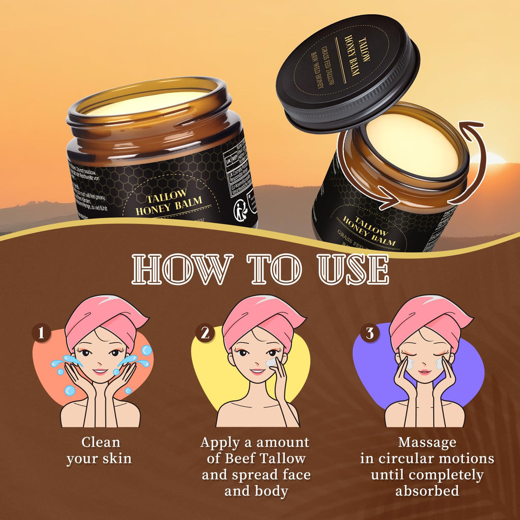 Meidu Beef Tallow Balm – Organic Grass-Fed Tallow & Raw Honey, Face & Body Moisturizer (60g)