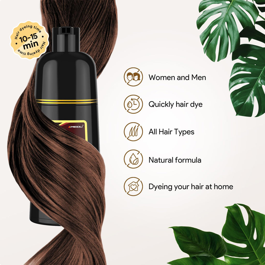 MEIDU 3-in-1 Hair Dye Shampoo for Gray Hair – Dark Brown, Herbal Natural (500ml)