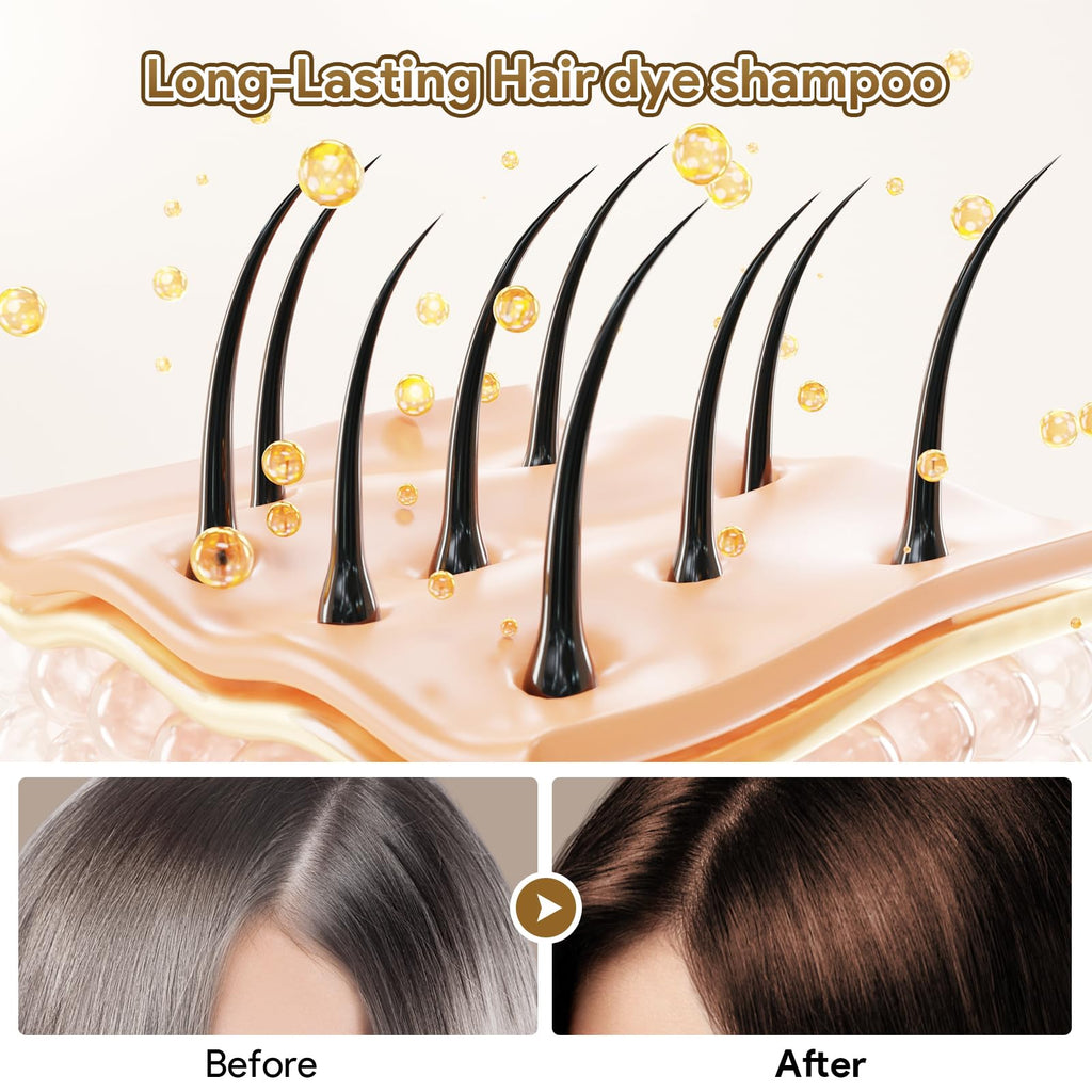 MEIDU 3-in-1 Hair Dye Shampoo for Gray Hair – Dark Brown, Herbal Natural (500ml)