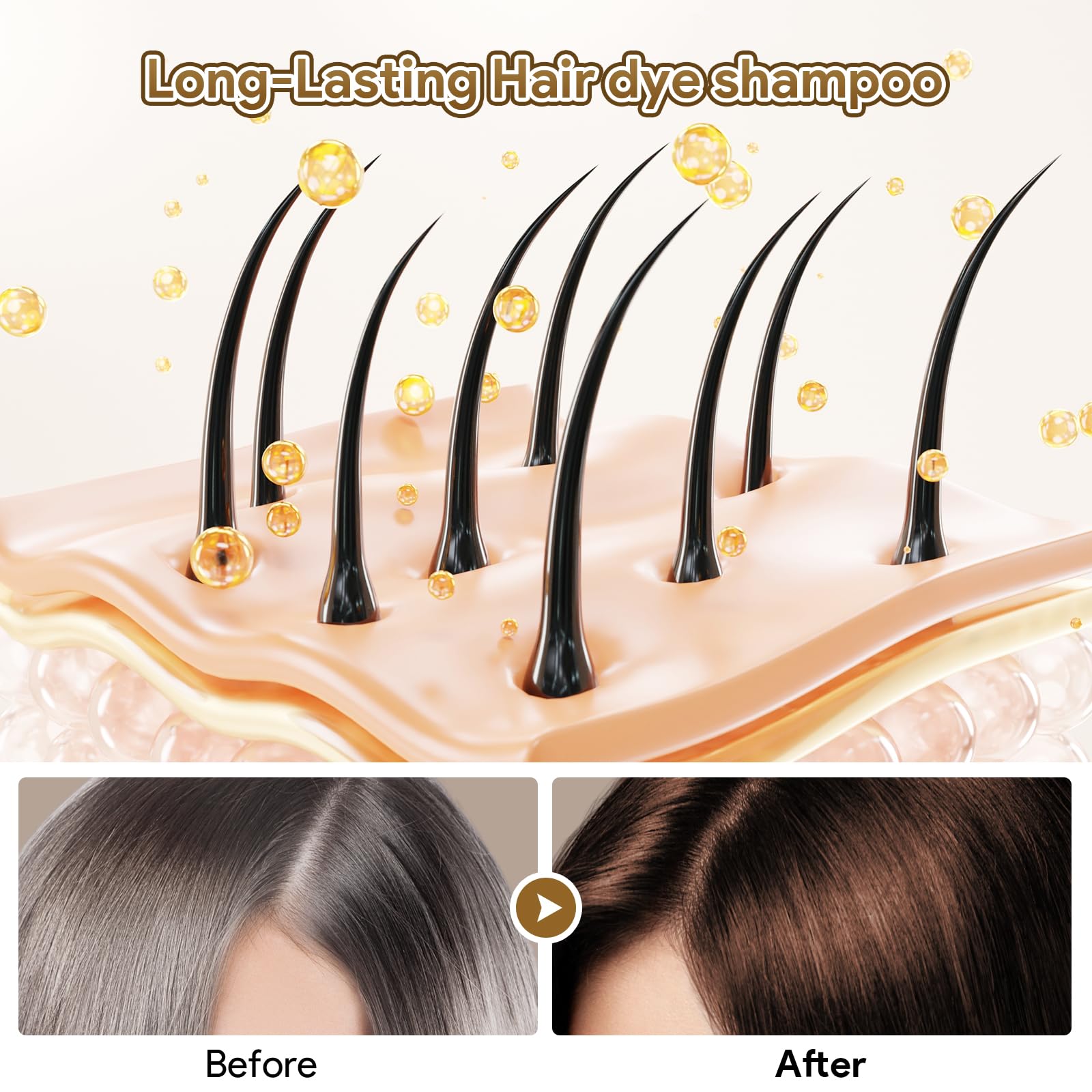 MEIDU 3-in-1 Hair Dye Shampoo for Gray Hair – Dark Brown, Herbal Natural (500ml)