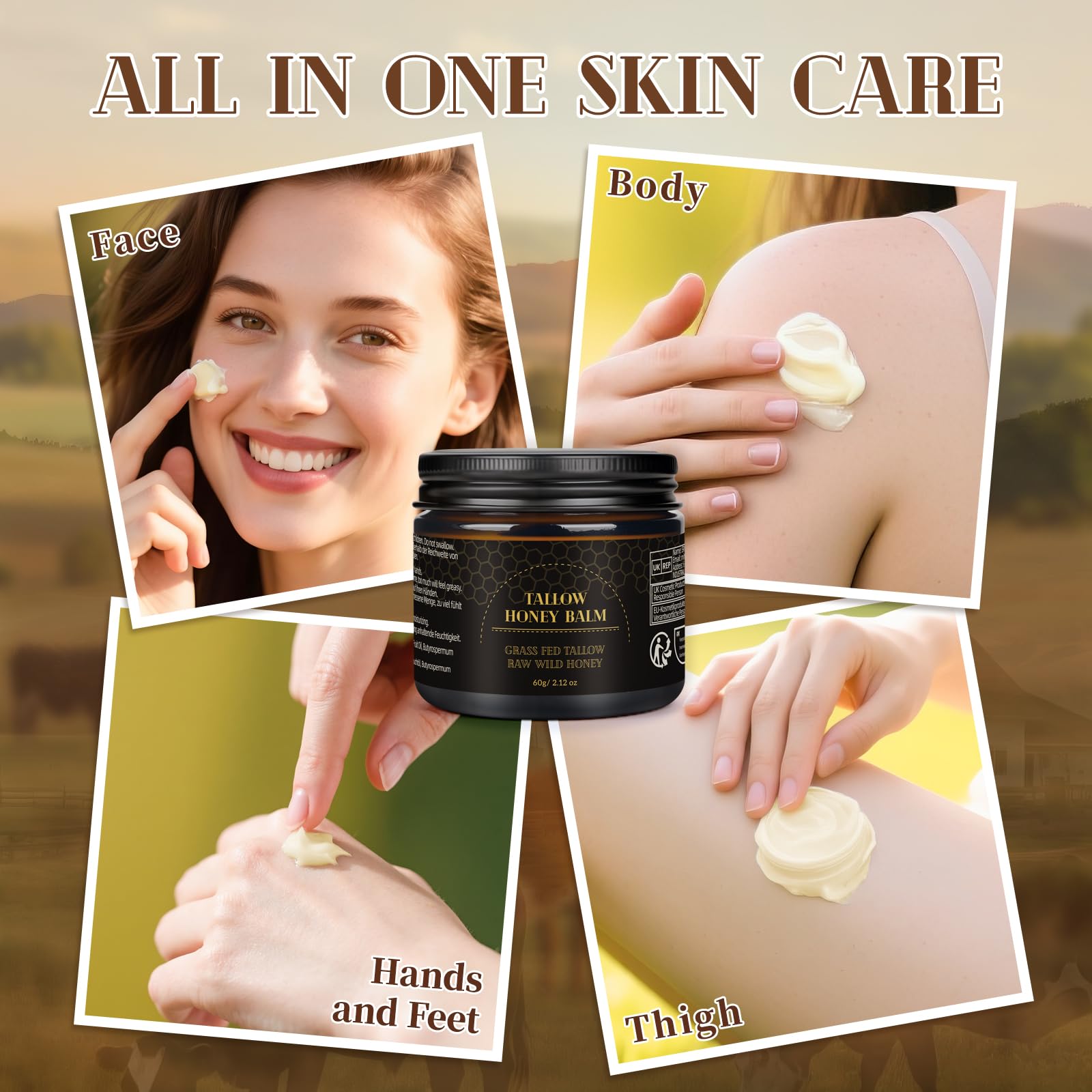 Meidu Beef Tallow Balm – Organic Grass-Fed Tallow & Raw Honey, Face & Body Moisturizer (60g)