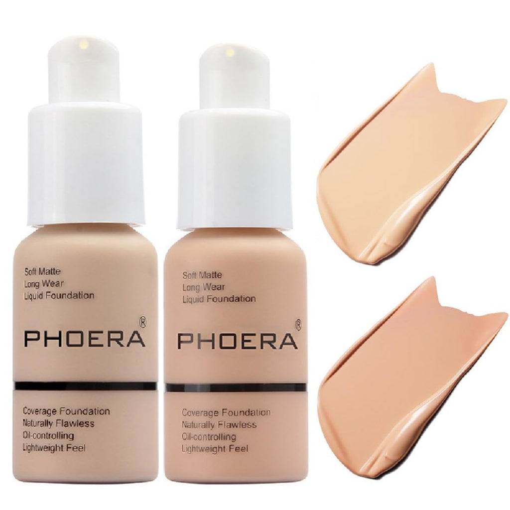 Meifen PHOERA Foundation 2 Pack – 102 Nude & 103 Warm Peach | Flawless Soft Matte, 24HR Oil Control