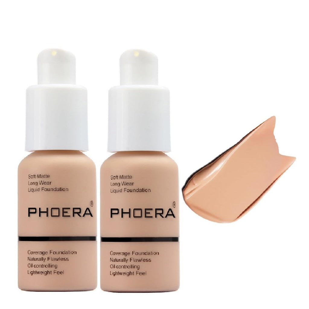 Meifen 2 Pack PHOERA Foundation – Full Coverage Soft Matte, 24HR Oil Control (104 Buff Beige)