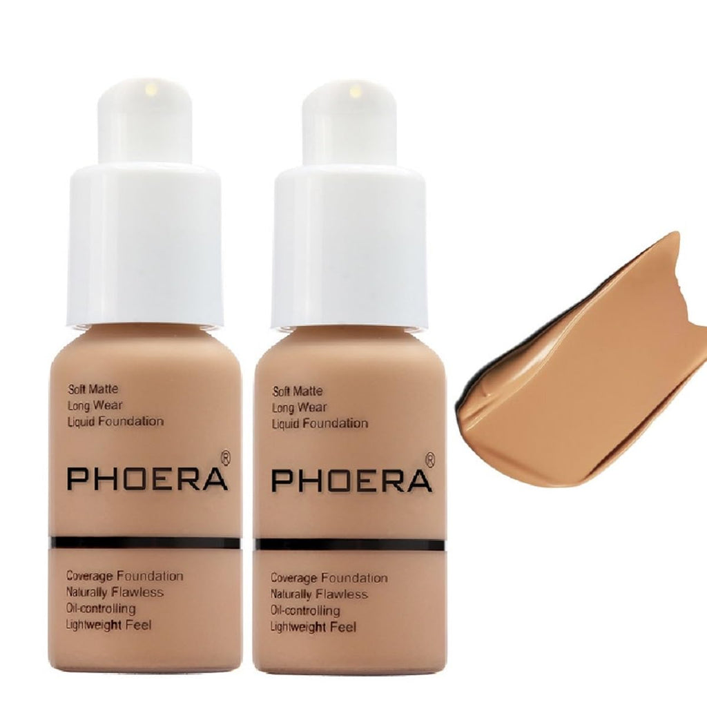 Meifen 2-Pack PHOERA Foundation - Long-Lasting Waterproof Full-Coverage Soft Matte Liquid Foundation 105 San