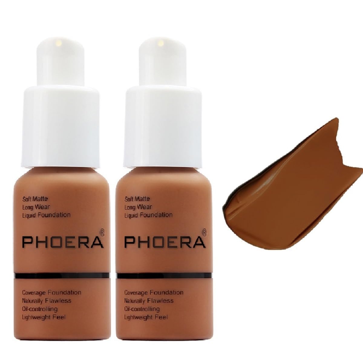 Meifen PHOERA Foundation 2-Pack — Full Coverage Soft Matte, 24HR Oil Control, Waterproof (109-Mocha)