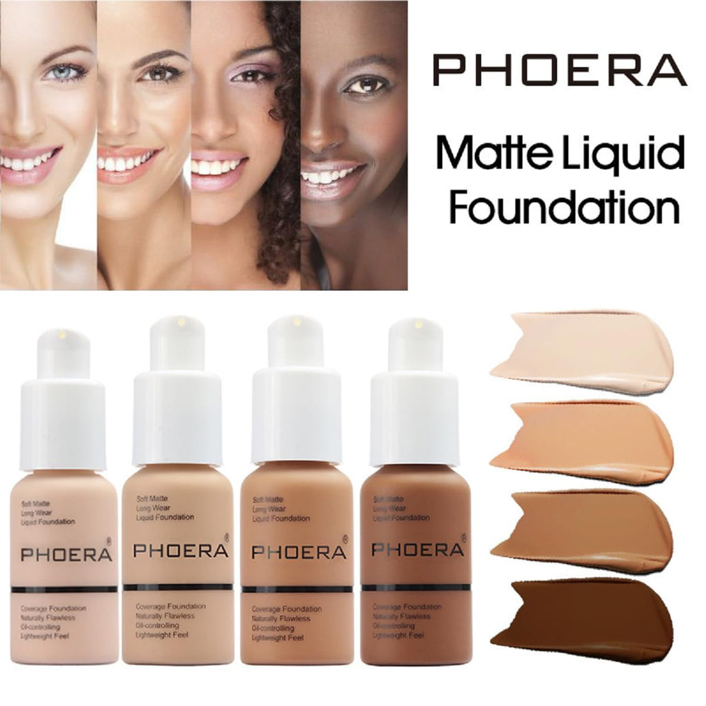 Meifen 2-Pack PHOERA Foundation – Full Coverage Matte Finish, 24HR Oil-Control Foundation (103 Warm Peach)