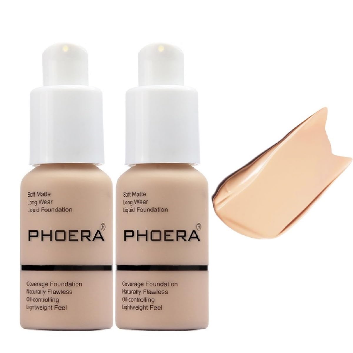 Meifen 2 Pack PHOERA Foundation - Soft Matte, 24HR Oil Control, Full Coverage, Nude 102 (30ml)