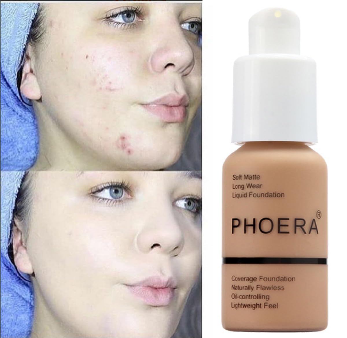 Meifen PHOERA Foundation 2-Pack — Full Coverage Soft Matte, 24HR Oil Control, Waterproof (109-Mocha)