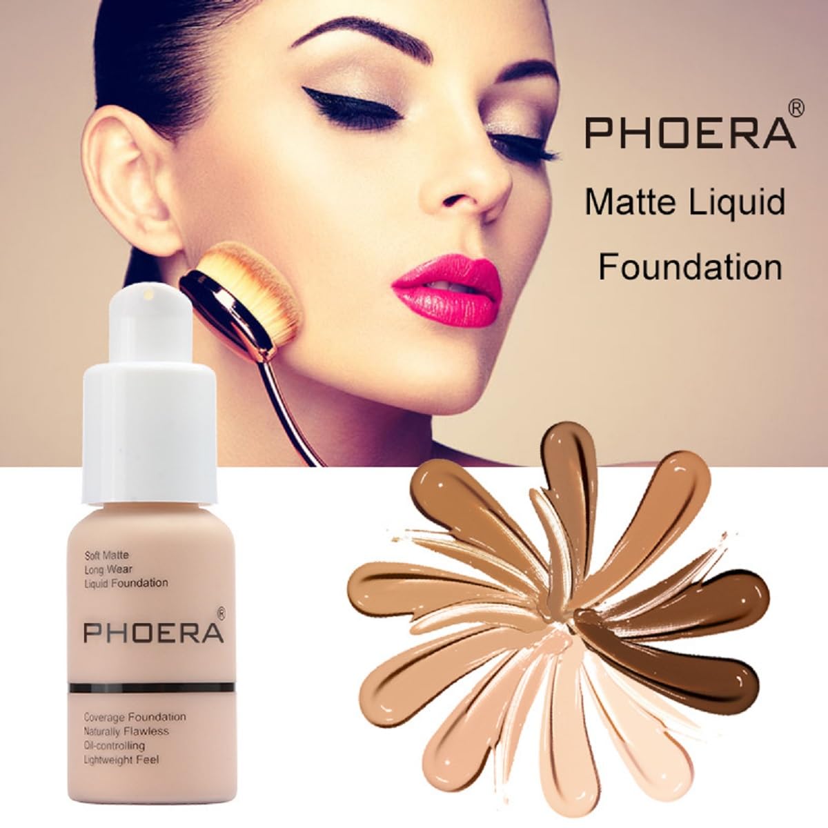 Meifen 2-Pack PHOERA Foundation – Full Coverage Matte Finish, 24HR Oil-Control Foundation (103 Warm Peach)