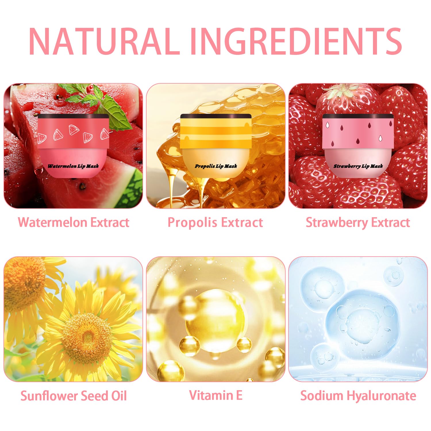 Meilury 3 Pcs Bee Lip Balm Honey Pot – Overnight Lip Mask Set (Honey, Strawberry, Watermelon)